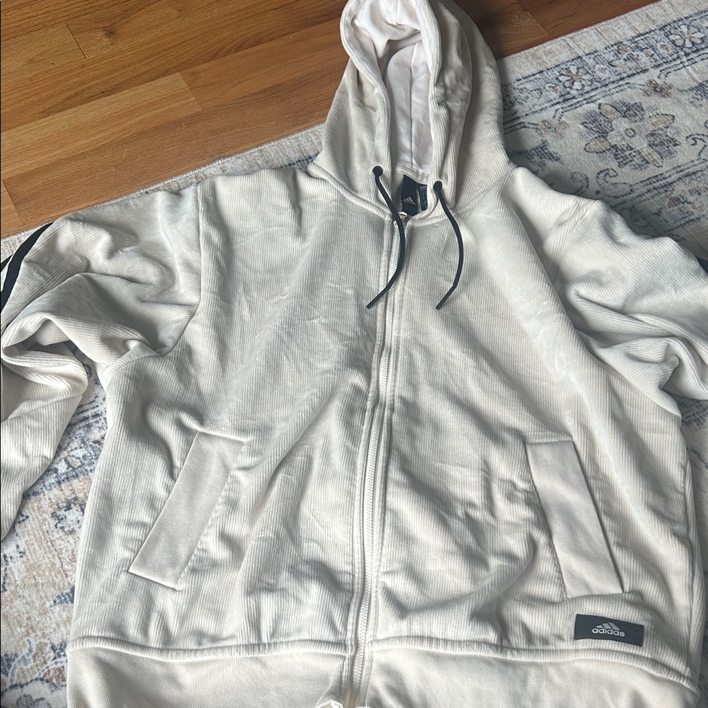 Adidas Off-White Full-Zip Hoodie